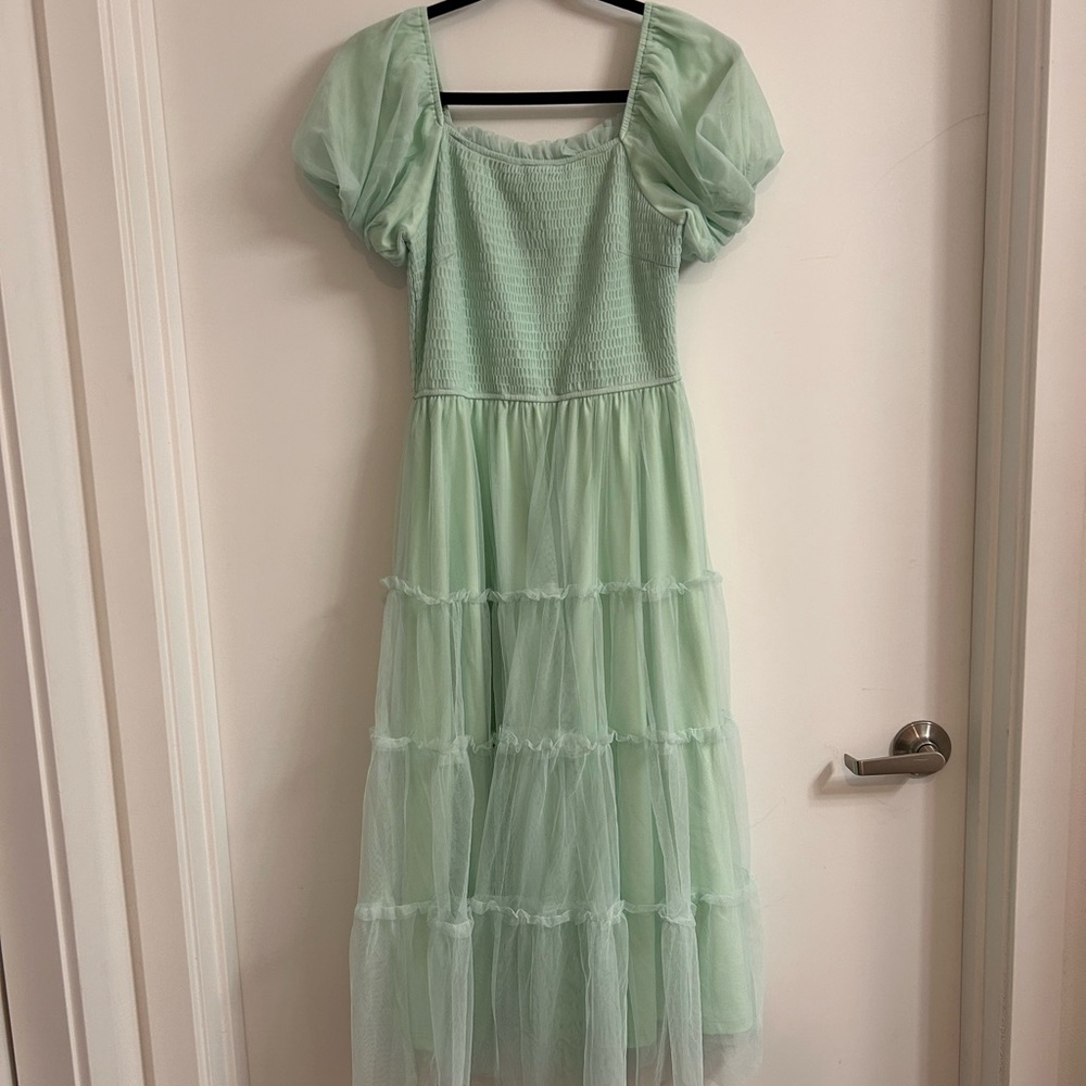 Pretty Garden Mint Green Puff Sleeve Dress